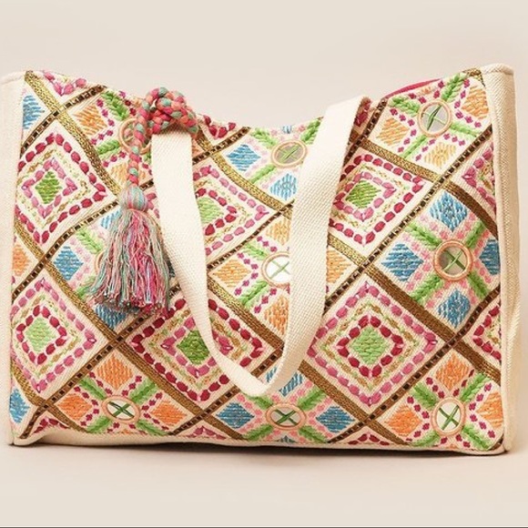Bohemian Large Woven Multi Color Tote Bag